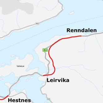 Kartet viser hvordan nyveien kommer til å gå i forhold til dagens trasé. Illustrasjon:  Statens vegvesen