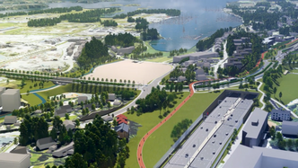 Ved Stabekk blir E18 lagt under lokk, og det blir en ny vestre lenke mot Fornebu. Foto: ViaNova Plan og Trafikk