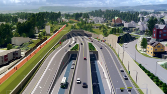 Også ved Strand blir det lokk over E18. Det blir også sykkelveg med høy standard. Foto: ViaNova Plan og Trafikk