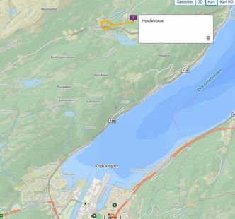 Husdalsbrua ligger rett nord for Orkanger i Trøndelag. Illustrasjon: Trøndelag fylkeskommune