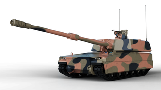 Slik vil den kommende AS9 Huntsman se ut i australske farger. Foto: Hanwha Defense
