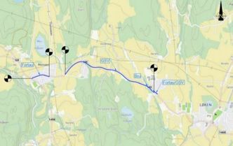 Kartet viser de to strekningene hvor det kommer nytt fortau og ny gang- og sykkelvei. Illustrasjon: Viken fylkeskommune