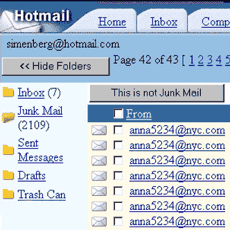 Hotmail-innboks med SPAM.
