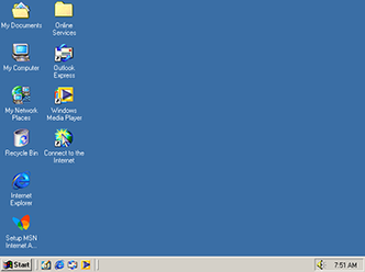 Skrivebordet i Windows Millennium Edition. Skjermbilde:  <a href="https