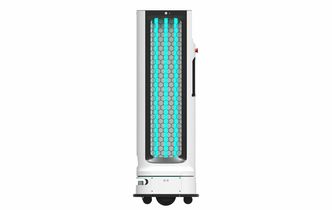 Denne UV-roboten kan manøvrere selv rundt i et rom og drepe alle mikroorganismer med UV-lys. Foto: LG