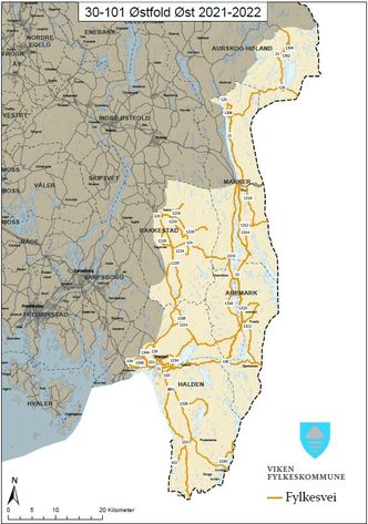 Driftskontrakten for Østfold Øst gjelder fra 1. september 2021 og dekker til sammen 459 kilometer med fylkesvei. Dette omfatter kommunene Marker, Aremark, Halden og store deler av Rakkestad.