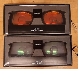Utvalg av glass: De som synes sølvoverflaten til Bose Frames Tempo blir vel moderne kan kjøpe andre glass med ulike farger og lysdemping. Foto: Odd Richard Valmot