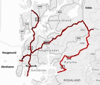 Kart over strekningene i kontrakten fra 2022 og utover. Illustrasjon: Statens vegvesen