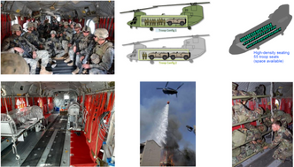 Chinook-kabinen har kapasitet til 55 soldater, eventuelt 24 bårer, seks respiratorer og kan bære 9800 liter i underhengende brannbøtte. Foto:  Boeing