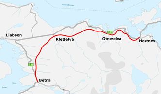 Kart over strekningen Betna-Hestnes. Illustrasjon: Statens vegvesen