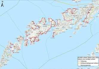 Fylkesveiene i Lofoten-delen av denne kontrakten. Illustrasjon: Nordland fylkeskommune