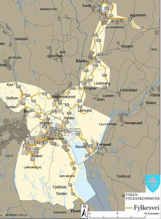 Veistrekningene som inngår i kontrakten. Skjermbilde:  Viken fylkeskommune