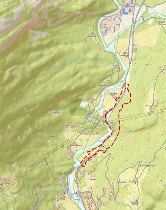 Kart over strekningen der det kommer ny E134. Illustrasjon: Statens vegvesen