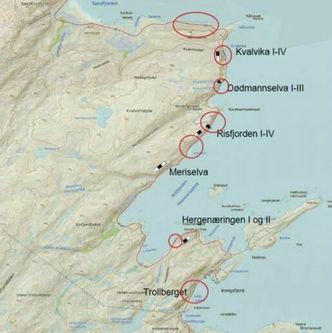 Kart over strekningene som inngår i prosjektet. Illustrasjon: Troms og Finnmark fylkeskommune