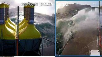 BØLGEKRAFT: Bølger kommer inn i ulike kammer og lager lufttrykk og vakuum som roterer turbinene og genererer energi. Foto:  Havkraft AS