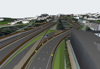 Skanska og Statens vegvesen signerte kontrakt på E101 Forberedende arbeider, Fornebukrysset-Strand. Illustrasjon: Statens vegvesen