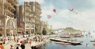 Visjonen det ikke ble noe av: I mai 2020 satte Korona-pandemien den siste spikeren i kista for googles smartbyprosjekt i Toronto. Illustrasjon:  Sidewalk Toronto
