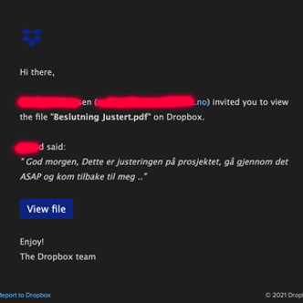 Meldingen fra Dropbox er reell Skjermbilde:  Norsis