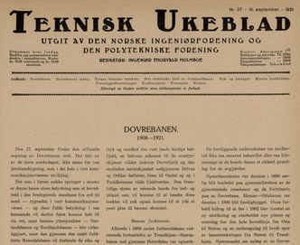 Teknisk Ukeblad fra 16. september 1921 var nesten i sin helhet viet byggingen av Dovrebanen. Faksimile: Teknisk Ukeblad