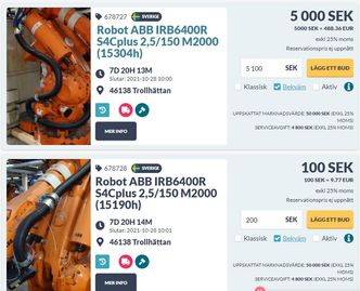 Produksjonsutstyr fra Trollhättan ligger nå ute på nettauksjon. Faksimile:  PS Auction