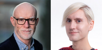 Jostein Vik (t.v.) og Roger A. Søraa har studert hvordan teknologien er blitt innført og hva metoden betyr for moderne geiteoppdrett. Foto:  NTNU