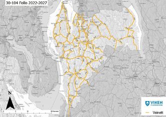 Oversikt over fylkesveinettet i Follo som inngår i denne kontrakten. Illustrasjon:  Viken fylkeskommune
