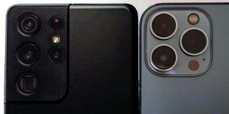 Slagmarken: En moderne topptelefon må første og fremst ha skikkelige kameraer. S21 Ultra (t.v.) har fire bak, mens Iphone 13 Pro Max har tre. Foto: Odd Richard Valmot