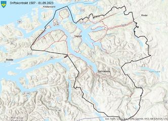 Veinettet i kontrakten for indre Nordmøre fra og med høsten 2023. Første år er driftsområdet langt mindre. Illustrasjon:  Møre og Romsdal fylkeskommune