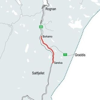 Oversiktskart over E6 Sørelva-Borkamo i Nordland. Illustrasjon: Nye Veier