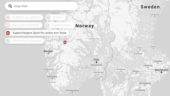 Skjermdump fra Teslas ladekart. Skjermbilde:  Tesla
