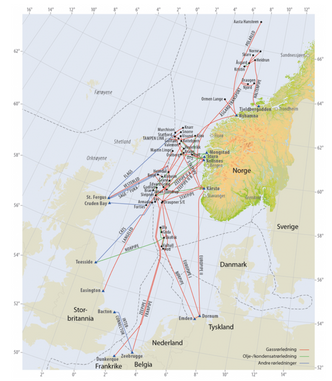 Rørledningene som fører norsk gass til markedet. I fremtiden kan de frakte hydrogen. Illustrasjon: Olje- og energidepartementet