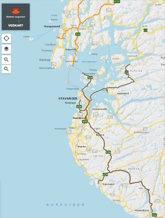 Kart over veinettet i den såkalte Stavangerkontrakten. Illustrasjon: Statens vegvesen