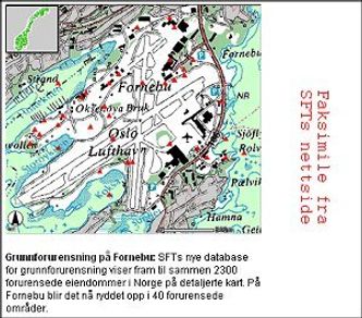 Kart over grunnforurensning ved Fornebu. Faksimile: Statens Forurensningstilsyn
