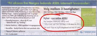 Telenor-annonse som sto på trykk i et Elkjøp-bilag i Bergens Tidende. Faksimile: Digi.no-leser