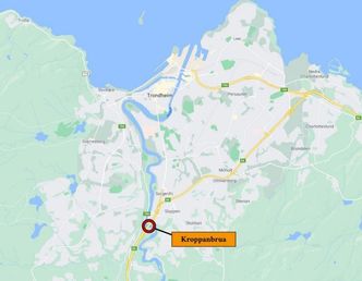 Kartet viser hvor Kroppan bru ligger. Illustrasjon:  Statens vegvesen