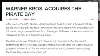 Warner Bros kjøper Pirate Bay? Foto: Faksimile