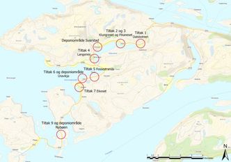 Punktene på fylkesvei 616 som skal utbedres. Illustrasjon: Vestland fylkeskommune