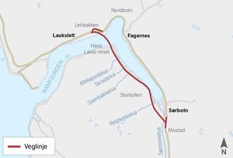 Ny E8 kommer på vestsiden av Ramfjorden. Illustrasjon: Statens vegvesen