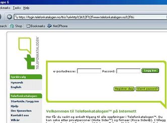 Telefonkatalogen.no. Skjermbilde: Digi.no