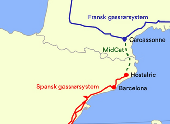 MidCat, som ikke forlenges inn i Frankrike. Illustrasjon: Håvar Skaugen/Energi og Klima