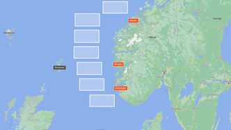 Illustrasjonen øverst i artikkelen viser hvordan Finn Gunnar Nielsen ser for seg utbygging av havvind nok til å utligne dagens gasseksport. Han ble møtt av et debattinnlegg der forfatterne modifiserte illustrasjonen til denne versjonen for å vise hvor mye havvind de mener må til. Man vil trenge mer enn tre ganger mer havvind enn Nielsen anslo, mener de. Illustrasjon: Opprinnelig