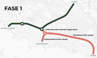 Fra mars 2023 til mai 2024 er tre tunneler stengt. Illustrasjon: Troms og Finnmark fylkeskommune