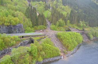 Jordskred i Bogelia i Vaksdal. Foto: Statens vegvesen