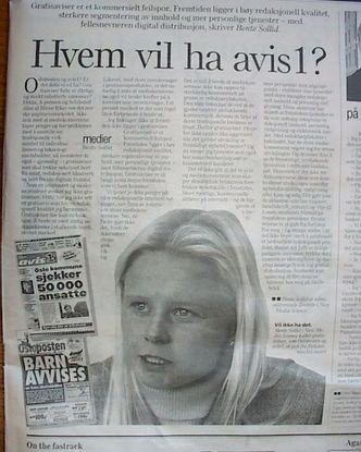 Bente Sollids innlegg i DN 11. oktober 1999, «Hvem vil ha avis1?». Faksimile: DN
