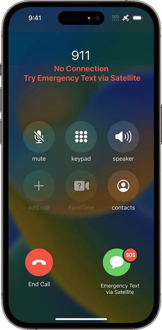 Dersom det ikke er mobildekning, kan Iphone 14 noen steder brukes til å sende tekstbaserte nødmeldinger via en satellittforbindelse. Illustrasjon: Apple