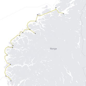 Bildet viser 14 de 19 landingene til den nye fiberkabelen mellom Bergen og Trondheim. Kabelen har landing i Trondheim, Brekstad, Kjørviksbugen, Kristiansund, Batnfjordsøra, Kleivågen, Hjelset, Molde, Åndalsnes, Drynja, Lepsøya nord og sør, Ålesund, Åsheim, Lefdal Mines Data Center, Rugsund, Florø, , Nesje, Sture og Skuteviken/Bergen. Foto: N0r5ke fibre
