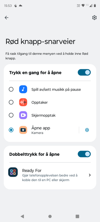 Det er greit å ha en egen programmerbar knapp som kan starte opp apper. Foto: Odd Richard Valmot