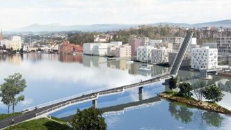 Modell av den nye gang- og sykkelbrua i Skien. Illustrasjon:  Skien kommune