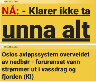 Kollasje med to versjoner av samme sak på Dagbladet.no. Dagbladets opprinnelige tittel øverst og nettlesertilleggets versjon under. Skjermbilde: Marius Valle/Teknisk Ukeblad