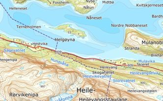 Mellom Heilevang og Hestvika blir det blant annet 2,4 kilometer tunnel. Illustrasjon: Norgeskart